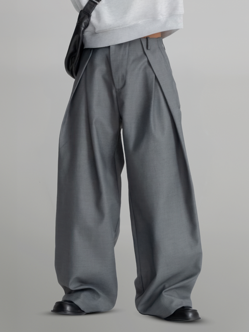 Inner-Tuck Wide Pants – Front view | wide-leg / pleated / relaxed tailoring | UNPROVEN