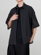 Loose-Fit Mesh Shirt charcoal – Front view | relaxed tailoring / semi-wide fit | UNPROVEN