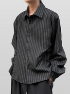 Layered Shirring Shirt Black – Front view | clean essentials / minimalist | UNPROVEN