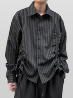 Stripe Layered Shirring Shirt black – Front view | relaxed tailoring / semi-wide fit | UNPROVEN