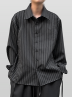 Stripe Layered Shirring Shirt black – Detail | relaxed tailoring / semi-wide fit | UNPROVEN