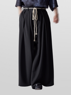 Hakama Pants with Rope Belt black – Detail | wide-leg / pleated / relaxed tailoring | UNPROVEN