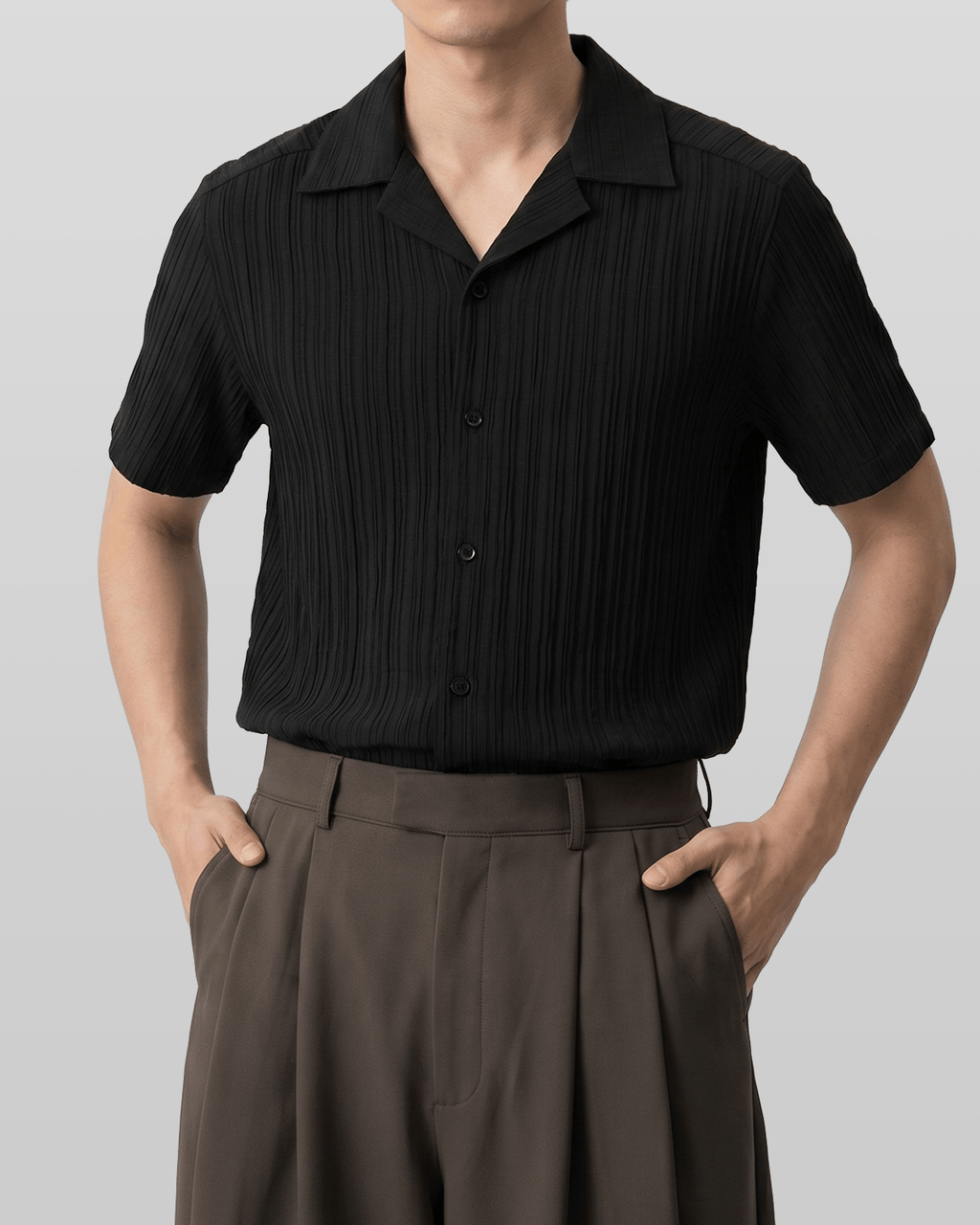 Hazel Pleated Open Collar Shirt