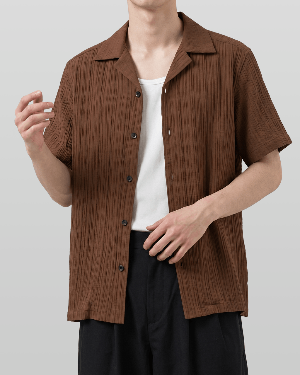 Hazel Pleated Open Collar Shirt