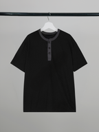 Contrast Henley Neck T-Shirt black – Front view | clean essentials / relaxed fit | UNPROVEN