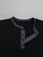 Henley Neck T-Shirt Black – Front view | clean essentials / minimalist | UNPROVEN