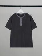 Contrast Henley Neck T-Shirt charcoal – Front view | clean essentials / relaxed fit | UNPROVEN
