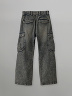 Curved Cargo Denim Jeans Indigo-Blue – Front view | clean essentials / minimalist | UNPROVEN
