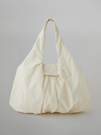 Nylon Gathered Big Tote Ivory – Front view | clean essentials / minimalist | UNPROVEN