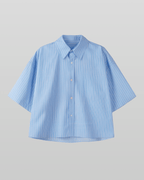 Light Blue Striped Cropped Shirt