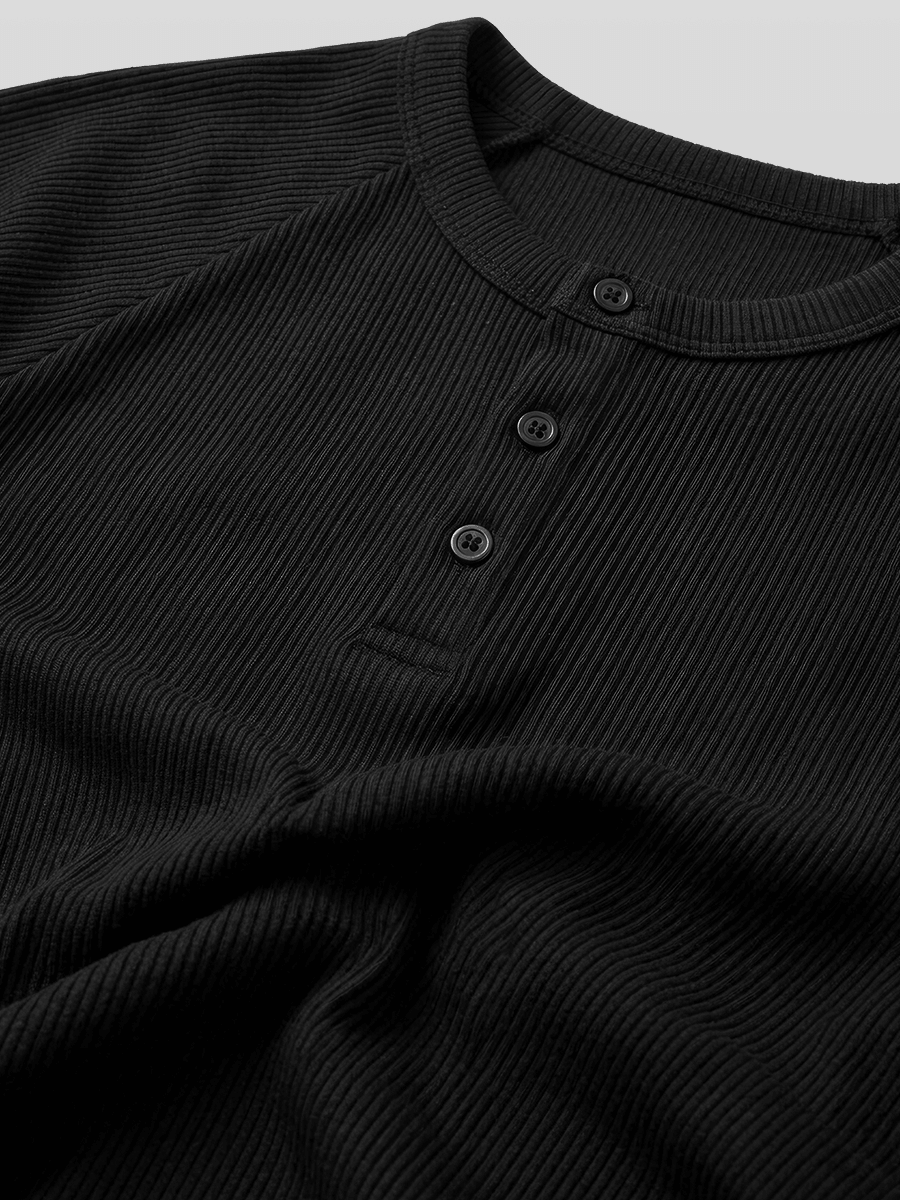 Muscle-Fit Henley Neck Ribbed T-Shirt