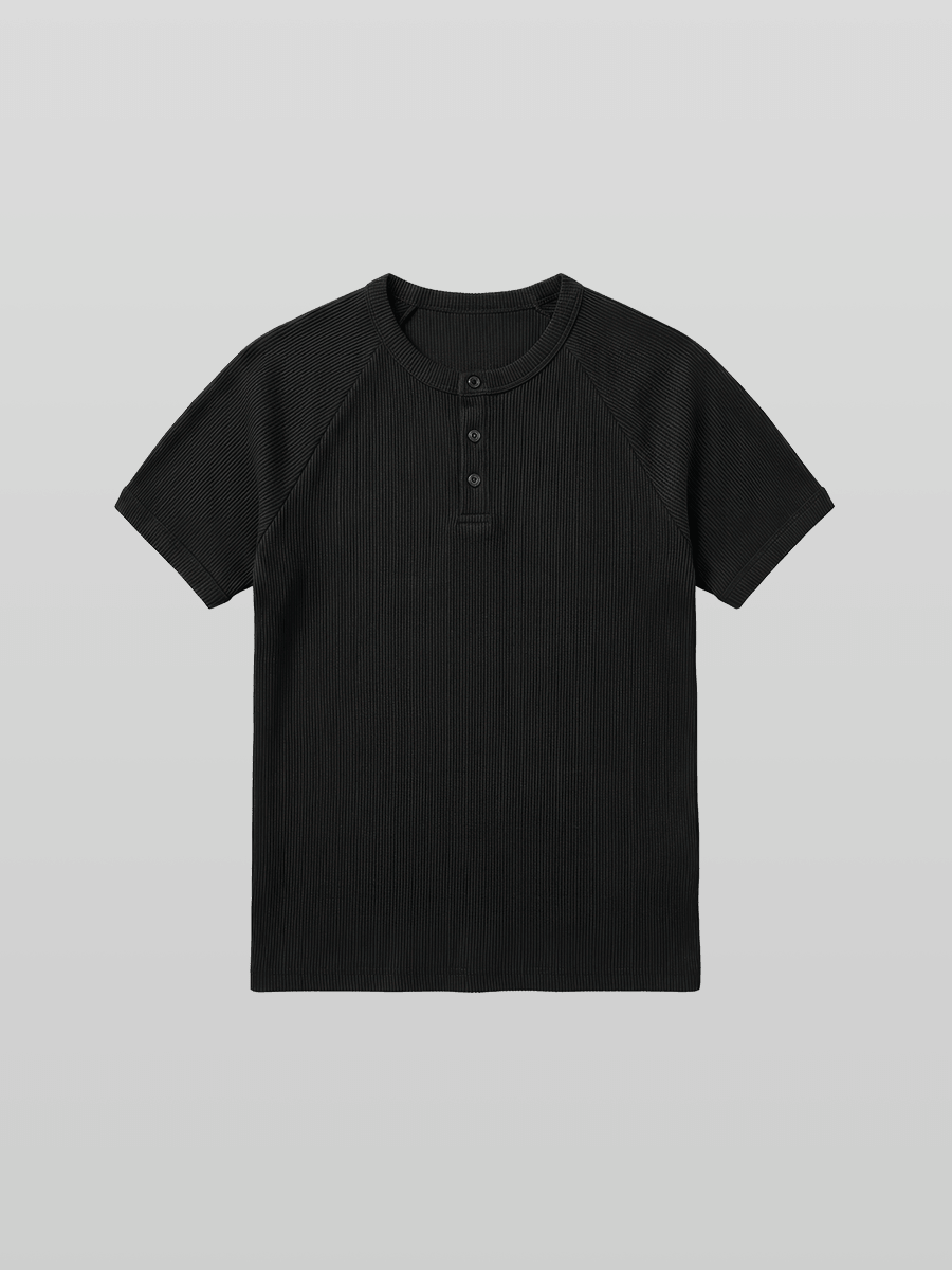 Muscle-Fit Henley Neck Ribbed T-Shirt
