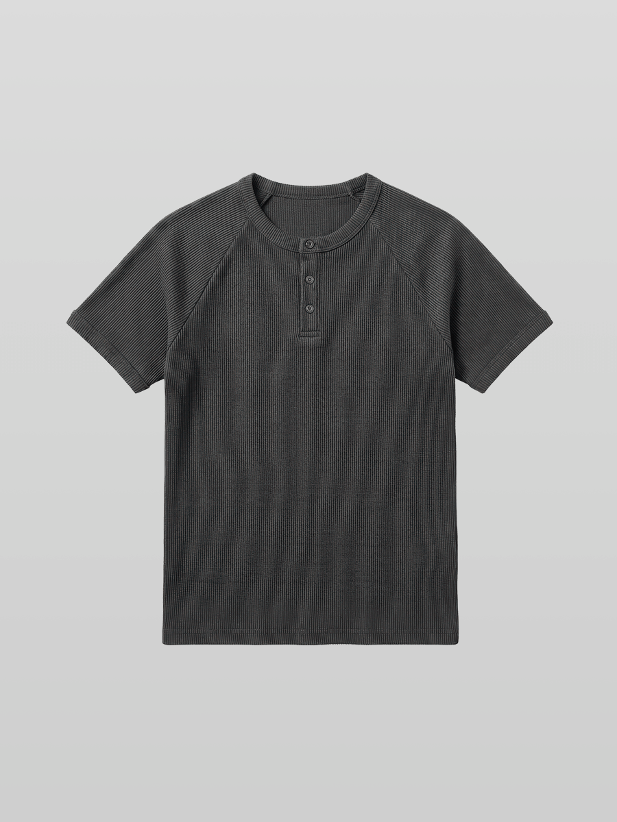 Muscle-Fit Henley Neck Ribbed T-Shirt