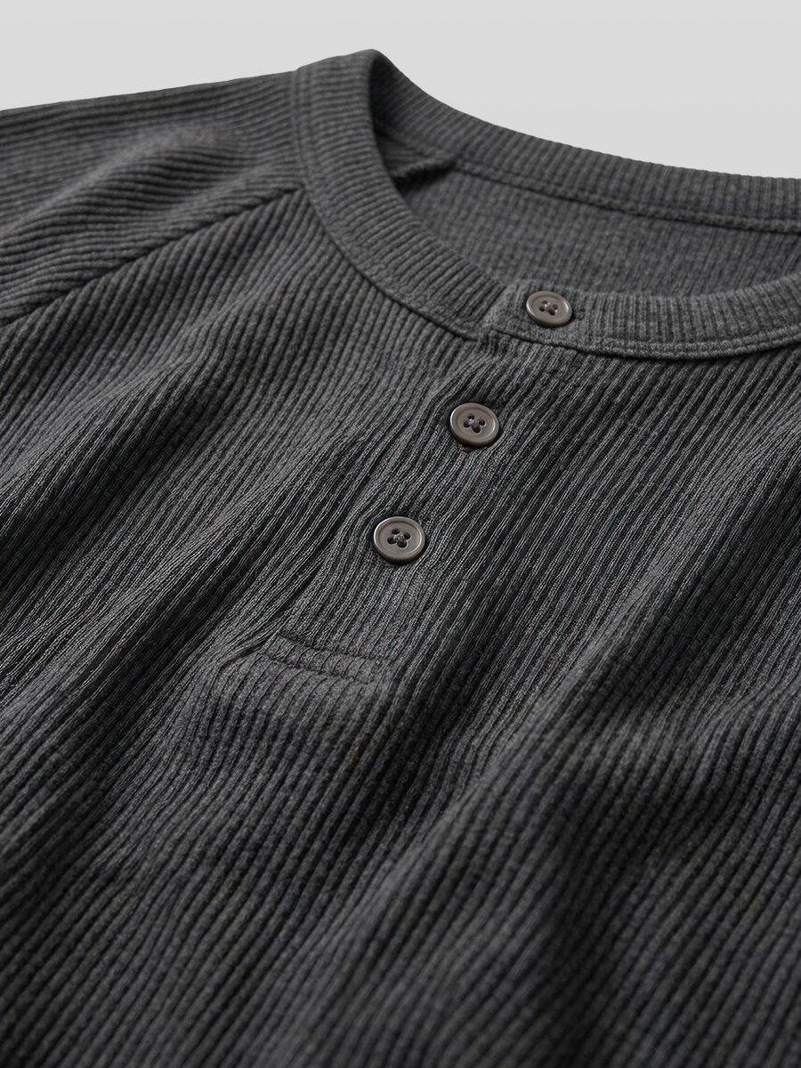 Muscle-Fit Henley Neck Ribbed T-Shirt