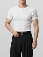 Muscle-Fit Henley Neck Ribbed T-Shirt