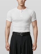 Muscle-Fit Henley Neck Ribbed T-Shirt