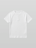 Muscle-Fit Henley Neck Ribbed T-Shirt