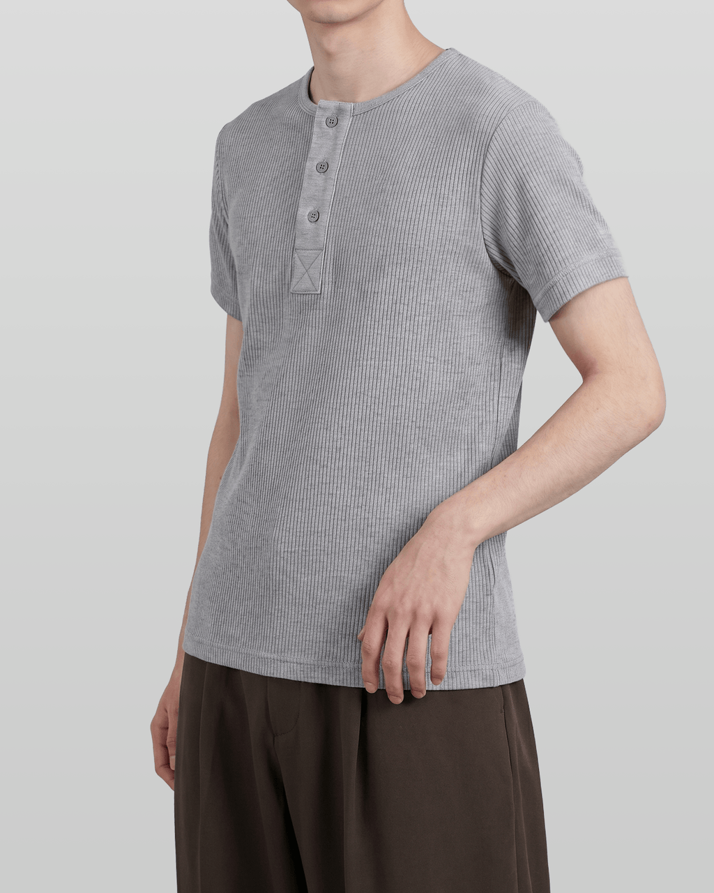 Muscle-Fit Henley Neck T-Shirt Gray