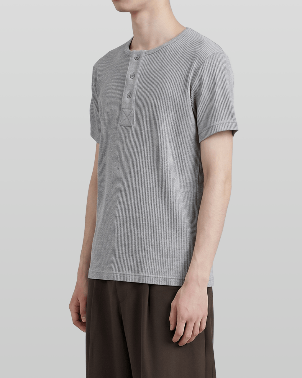 Muscle-Fit Henley Neck T-Shirt Gray