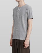 Muscle-Fit Henley Neck T-Shirt Gray