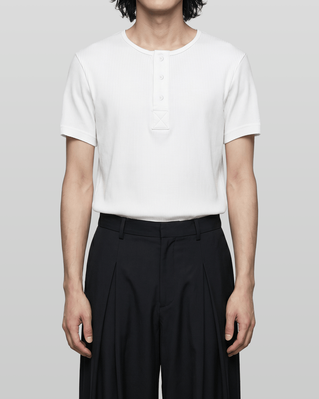 Muscle-Fit Henley Neck T-Shirt White