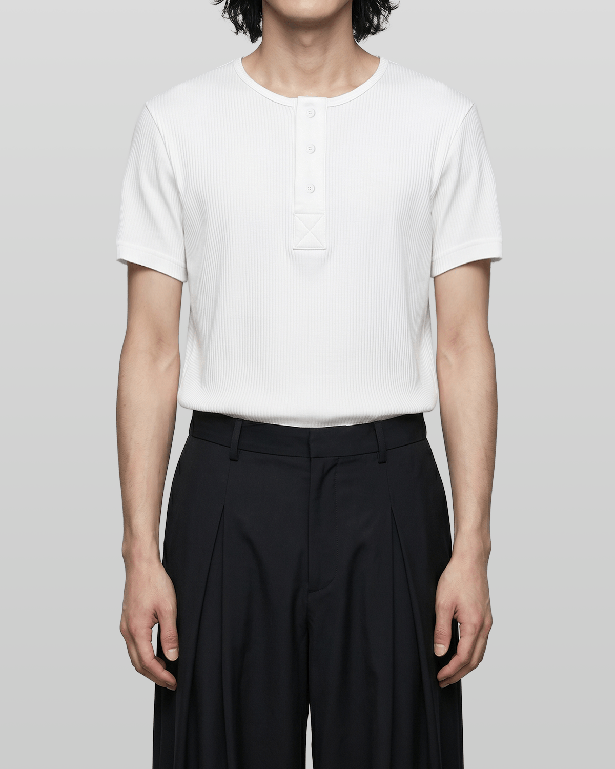 Muscle-Fit Henley Neck T-Shirt White