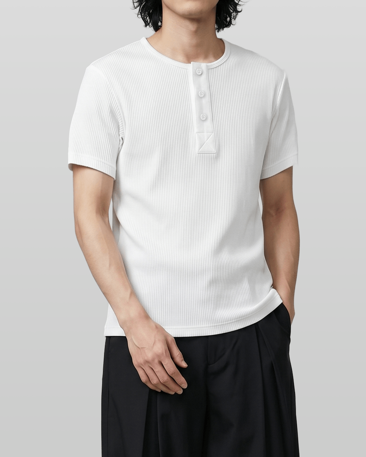 Muscle-Fit Henley Neck T-Shirt White