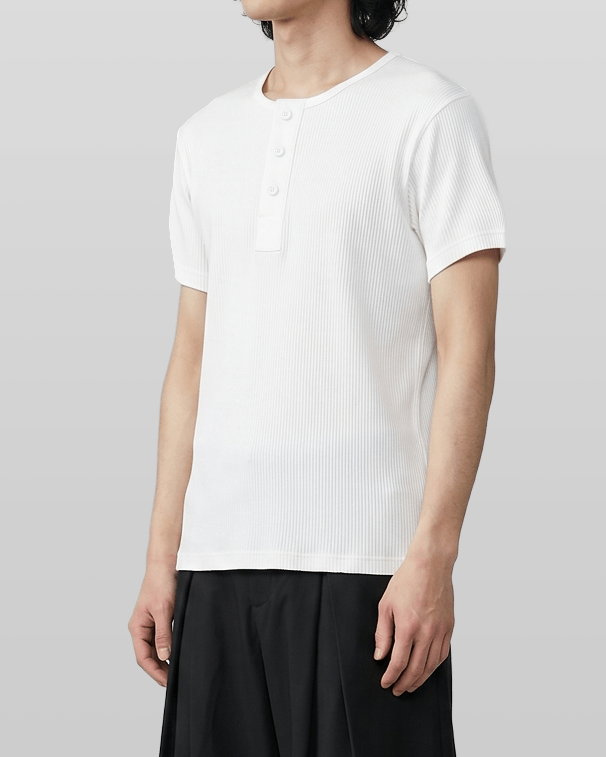 Muscle-Fit Henley Neck T-Shirt White
