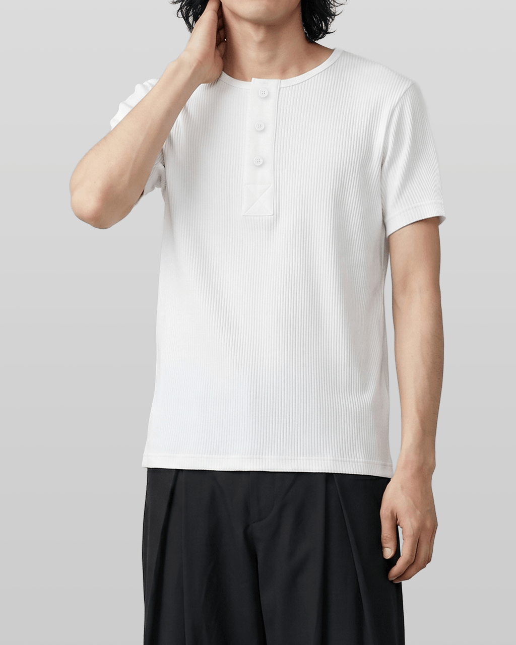 Muscle-Fit Henley Neck T-Shirt White