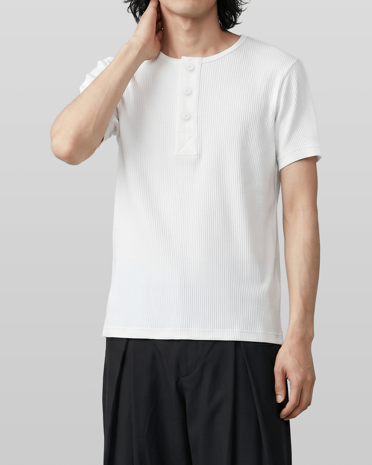 Muscle-Fit Henley Neck T-Shirt White