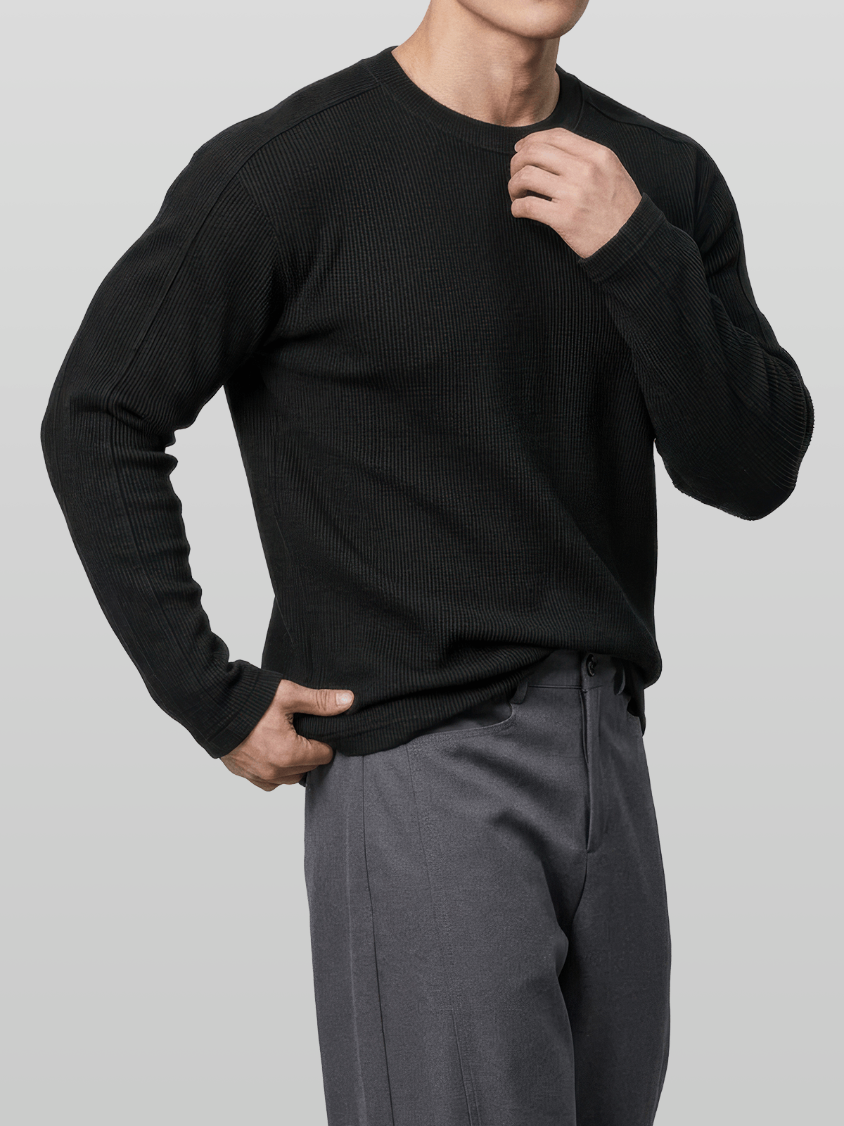 Muscle-Fit Ribbed Long Sleeve T-Shirt Gray