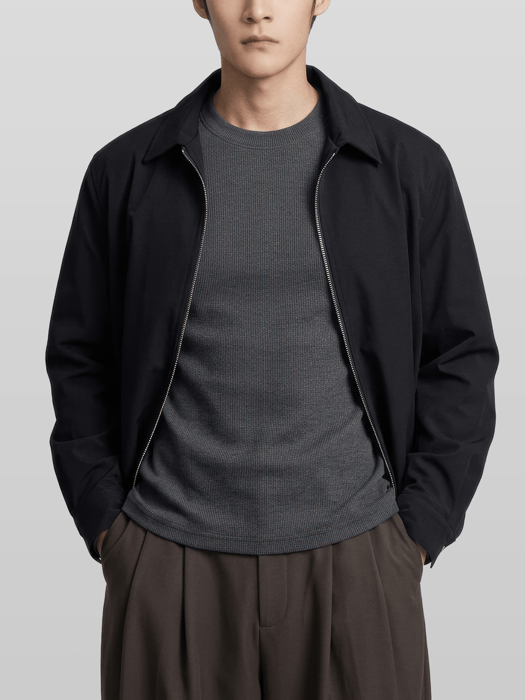 Muscle-Fit Ribbed Long Sleeve T-Shirt Gray