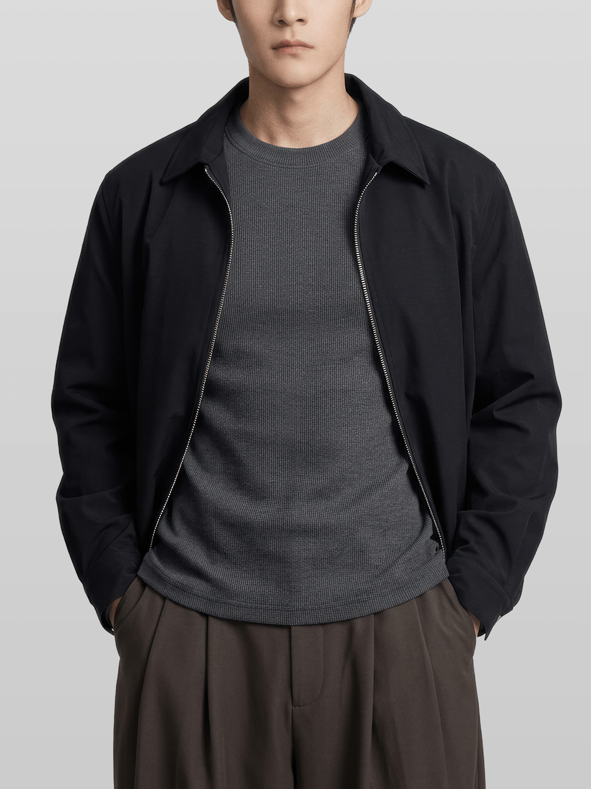 Muscle-Fit Ribbed Long Sleeve T-Shirt Gray