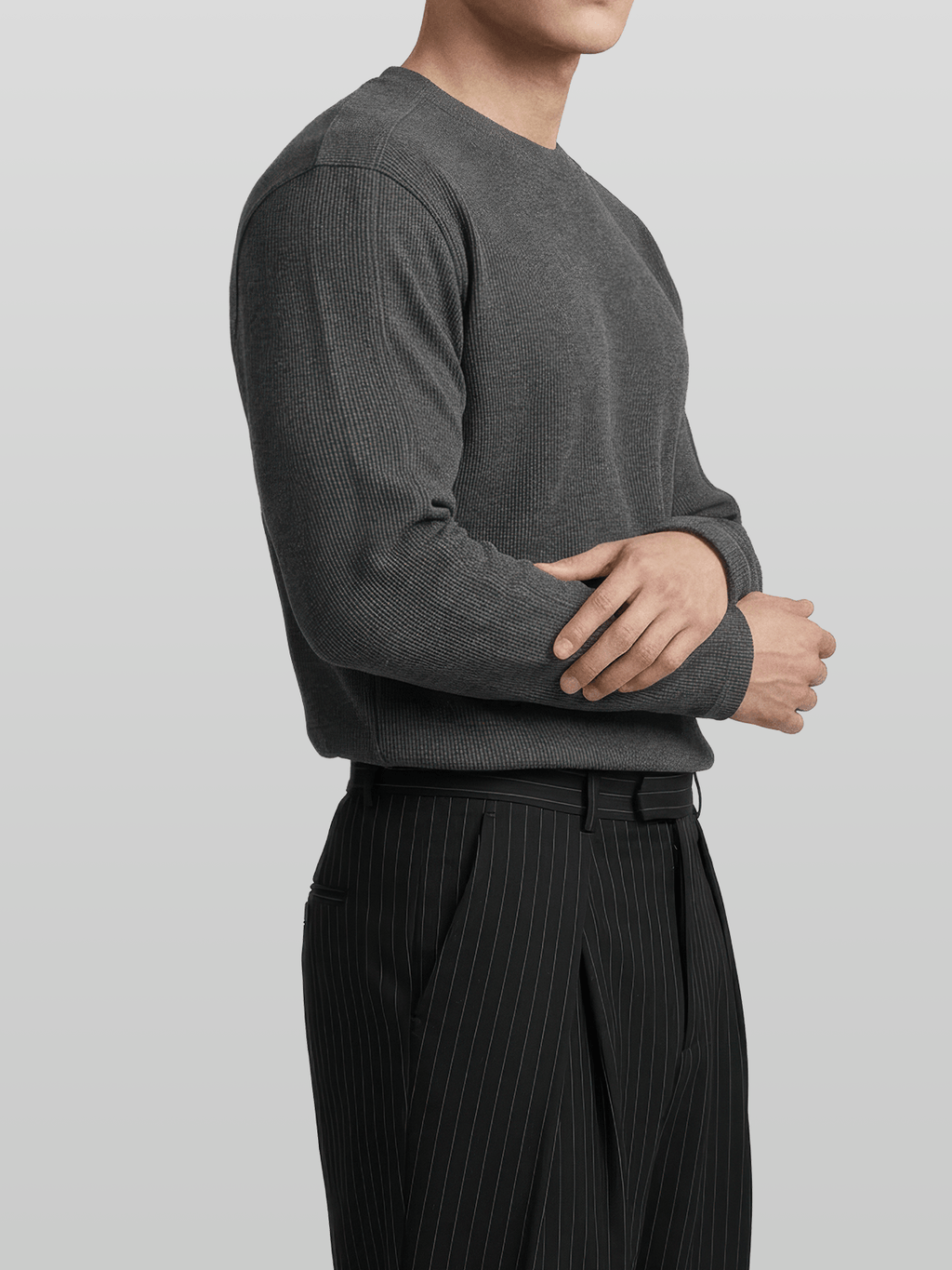 Muscle-Fit Ribbed Long Sleeve T-Shirt Gray