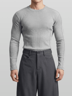 Muscle-Fit Ribbed Long Sleeve T-Shirt Gray
