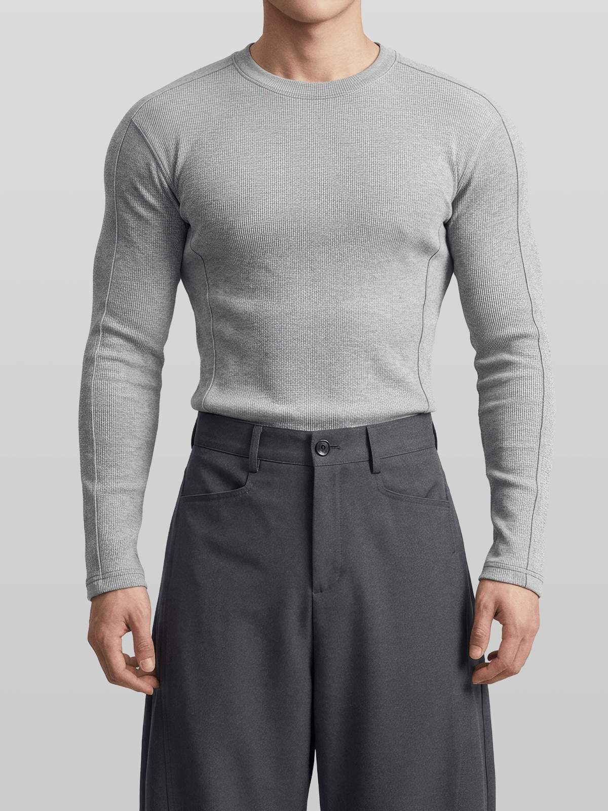 Muscle-Fit Ribbed Long Sleeve T-Shirt Gray