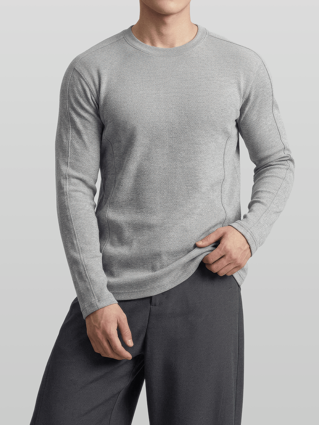 Muscle-Fit Ribbed Long Sleeve T-Shirt Gray