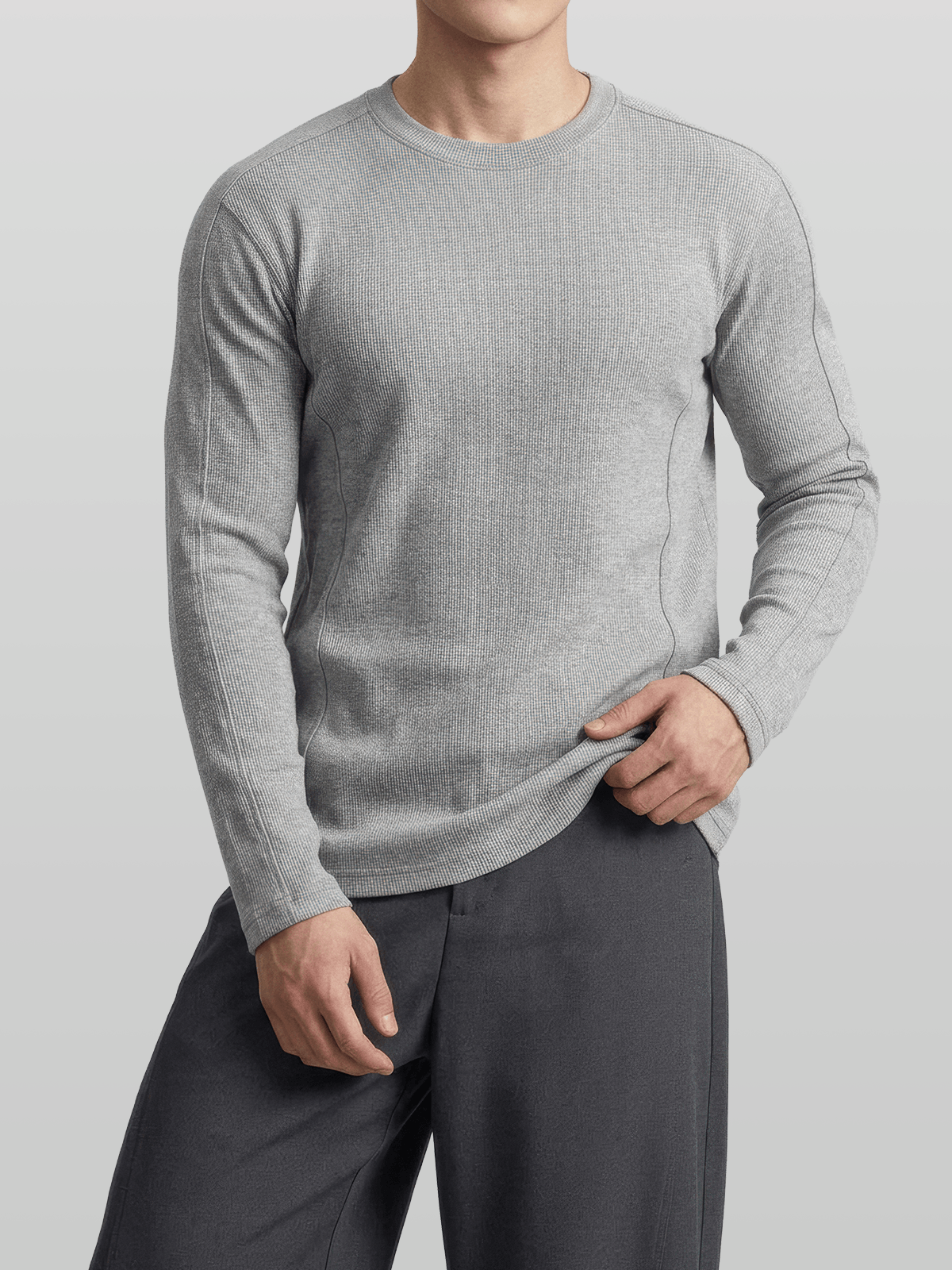 Muscle-Fit Ribbed Long Sleeve T-Shirt Gray