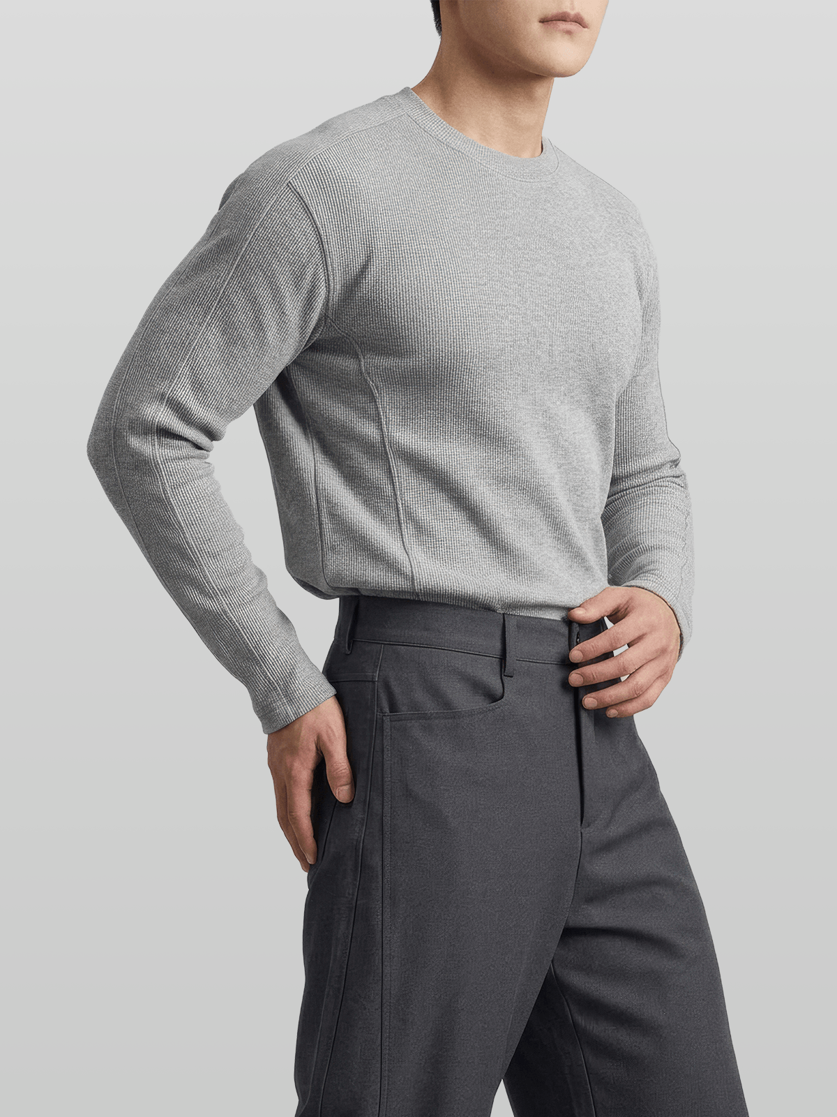 Muscle-Fit Ribbed Long Sleeve T-Shirt Gray