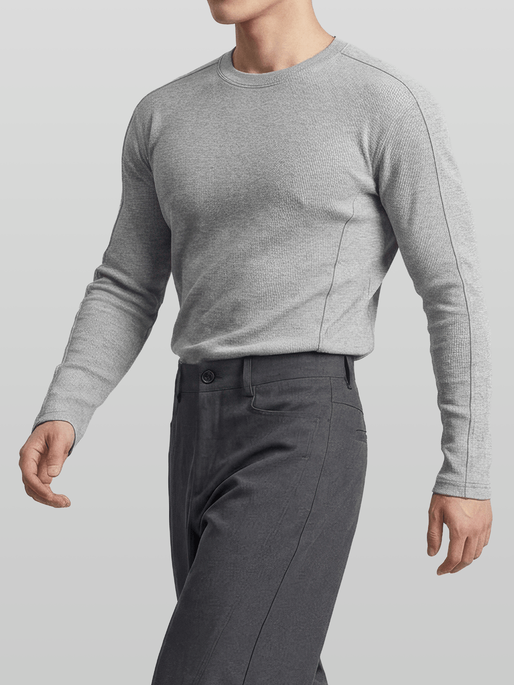 Muscle-Fit Ribbed Long Sleeve T-Shirt Gray
