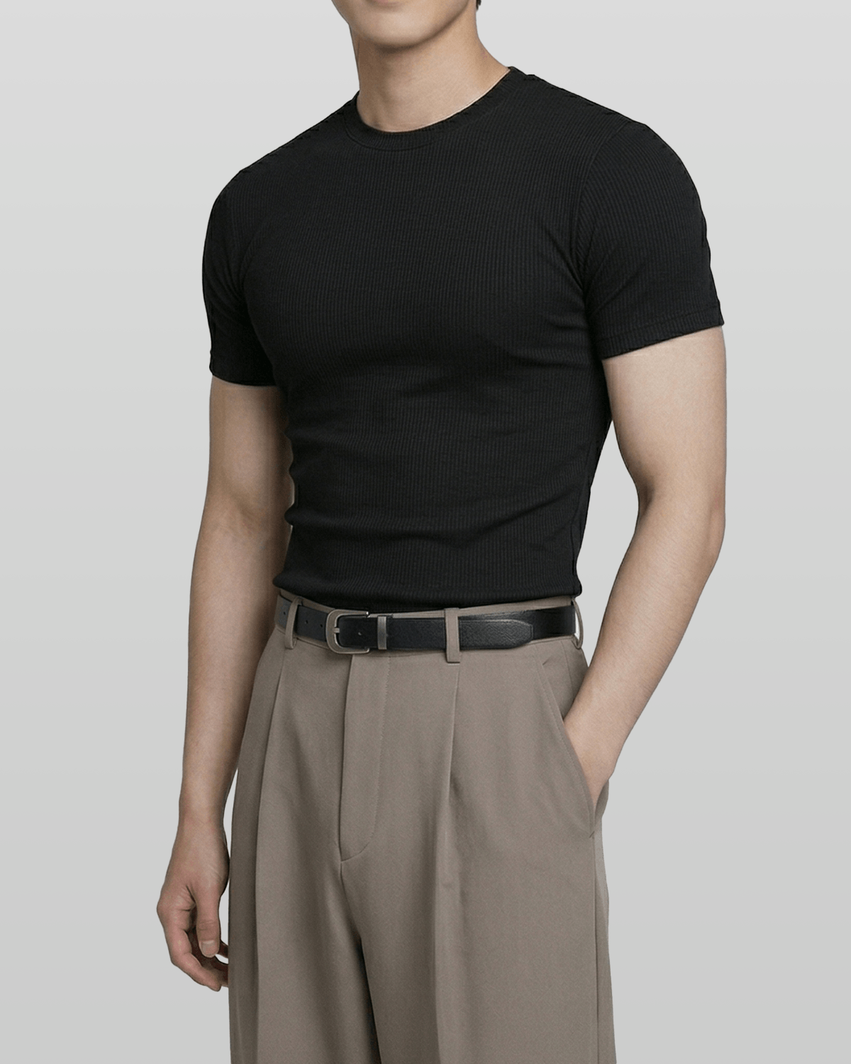 Muscle-Fit Ribbed Short Sleeve T-Shirt