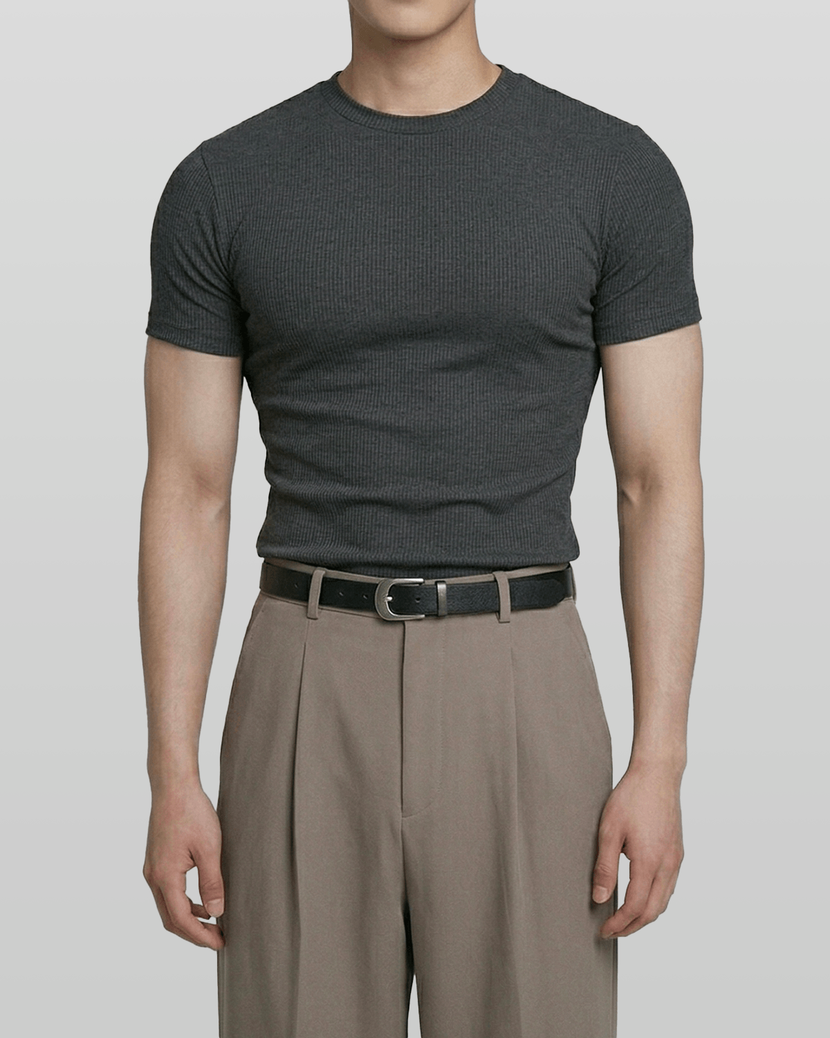 Muscle-Fit Ribbed Short Sleeve T-Shirt