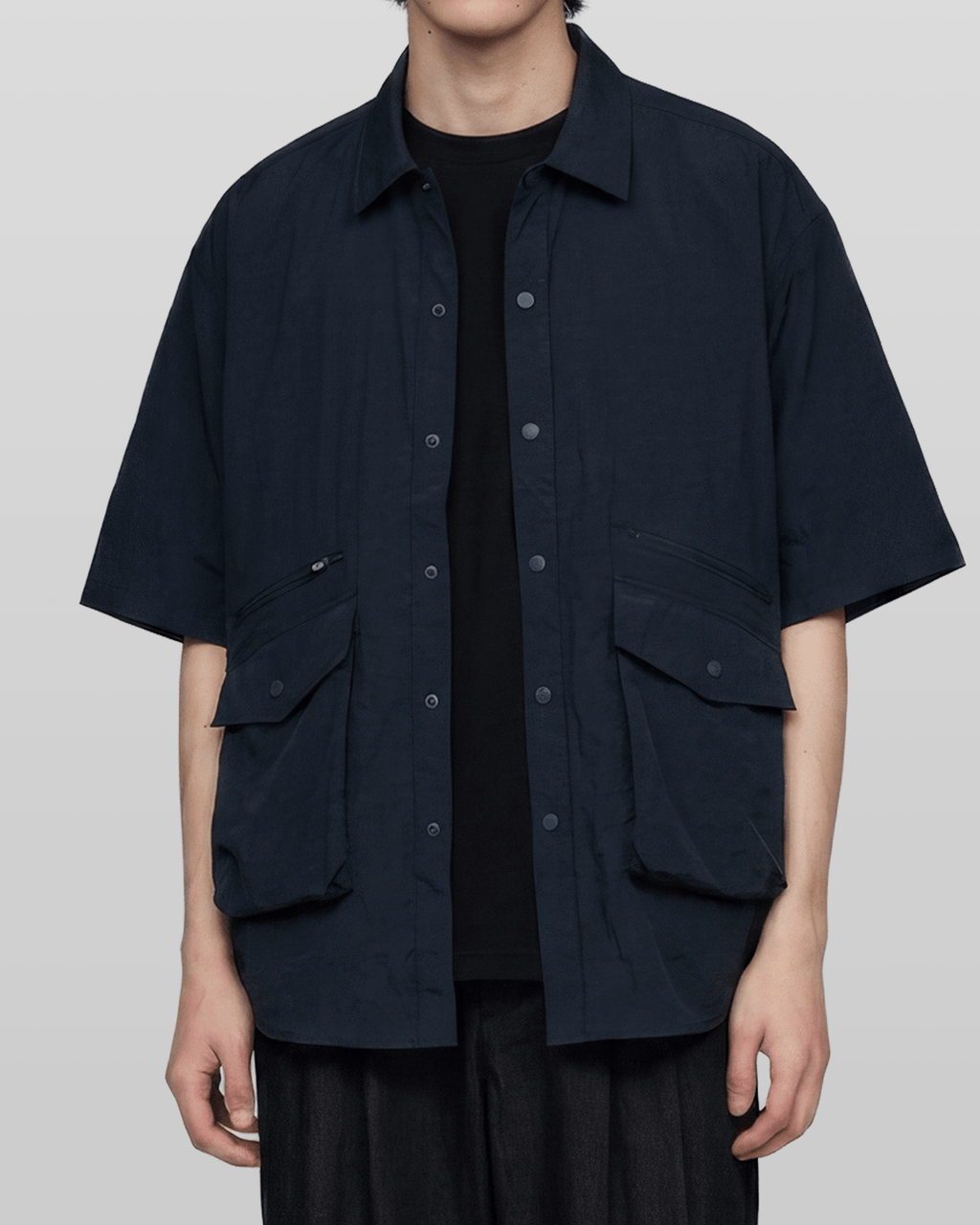 Nylon Utility Short Sleeve Shirt Navy
