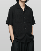 Open-Collar Crepe Button-up Sheer Shirt