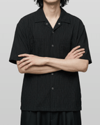 Open-Collar Crepe Button-up Sheer Shirt