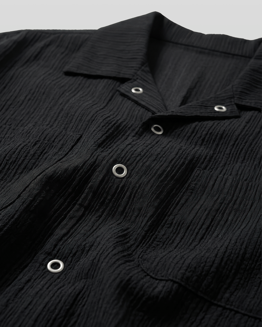 Open-Collar Crepe Button-up Sheer Shirt