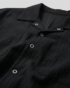 Open-Collar Crepe Button-up Sheer Shirt