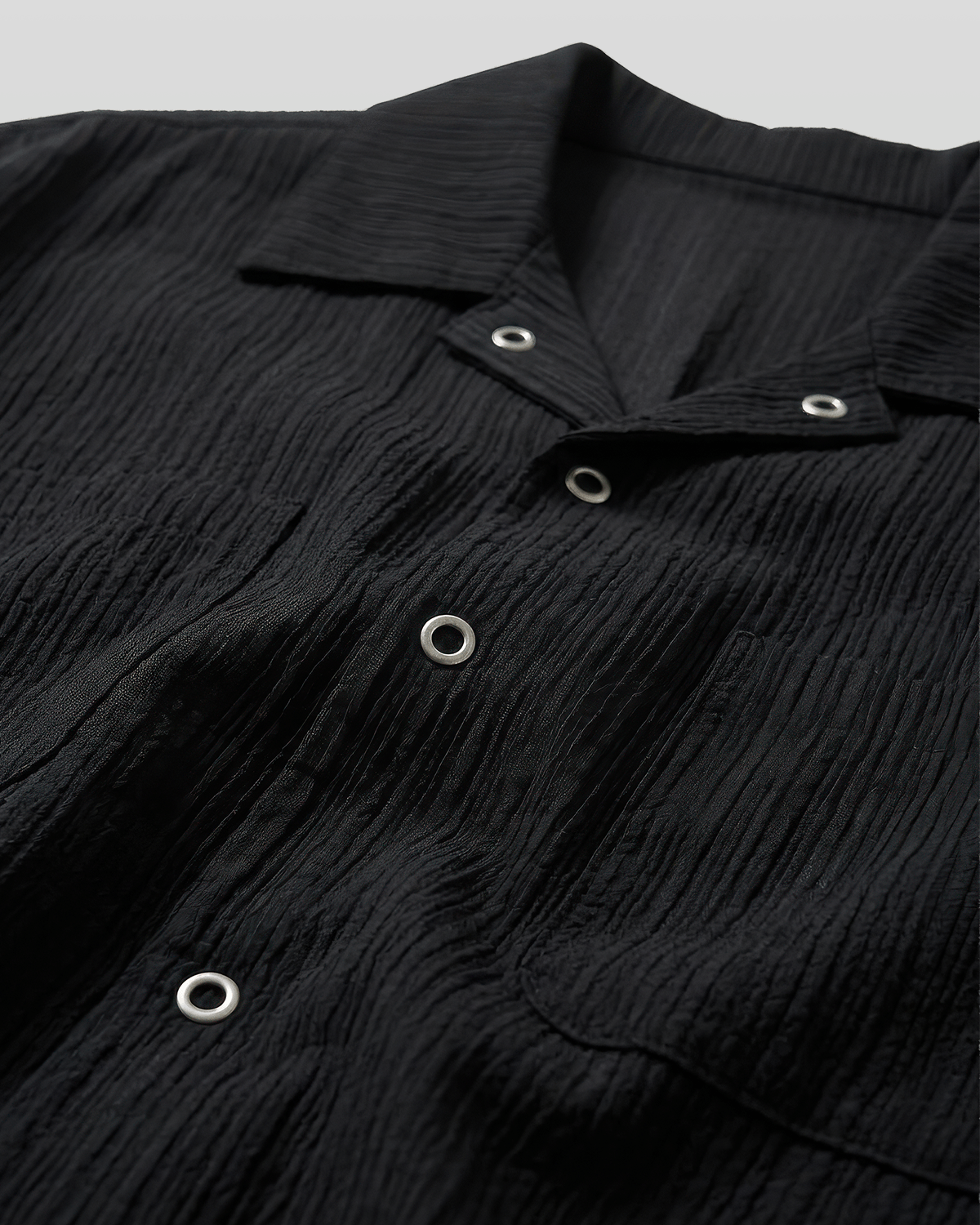 Open-Collar Crepe Button-up Sheer Shirt