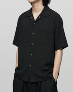 Open-Collar Crepe Button-up Sheer Shirt