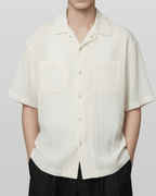 Open-Collar Crepe Button-up Sheer Shirt